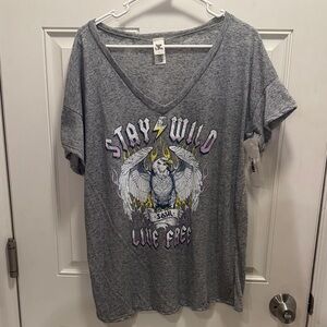 Sew In Love Gray 'Stay Wild Live Free' V-Neck Graphic Tee